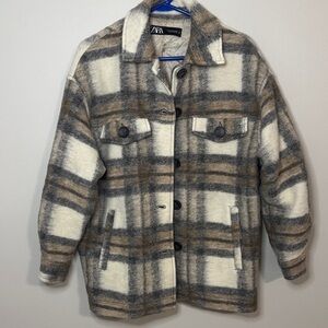 Zara Cream, Gray & Brown Plaid Shacket